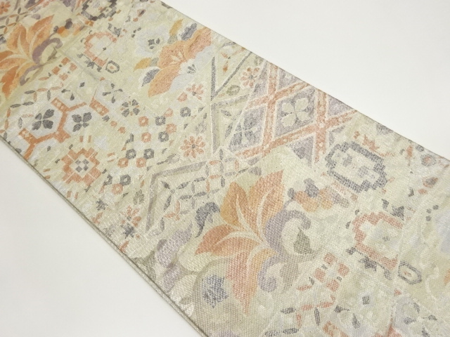 新佐賀錦抽象色紙に花々模様織出し袋帯